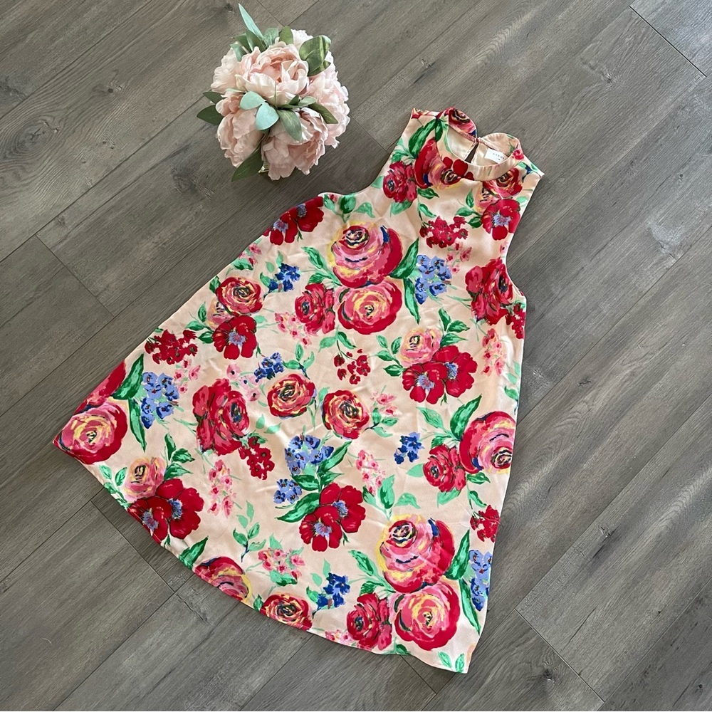 New Anthropologie Everly Peony Floral Print Mock Neck‎ Dress
